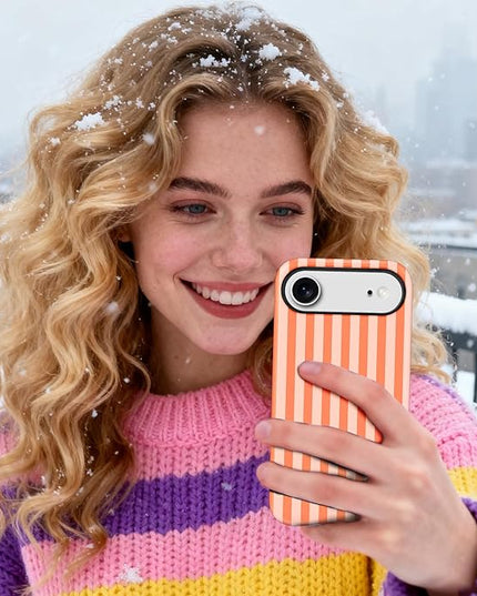 Magnetic for iPhone 17 Air Case Cute Stripes Phone Case, Shockproof Slim TPU and Hard PC Protective Phone Cover Compatible with MagSafe Designed for Women Girls, Deep Orange
