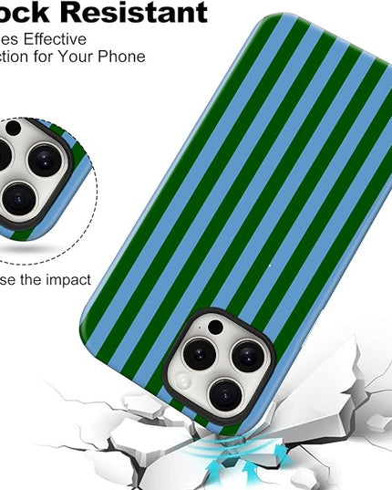 Magnetic for iPhone 11 Case Cute Stripes Phone Case, Shockproof Slim TPU and Hard PC Protective Phone Cover Compatible with MagSafe Designed for Women Girls, Green and Blue