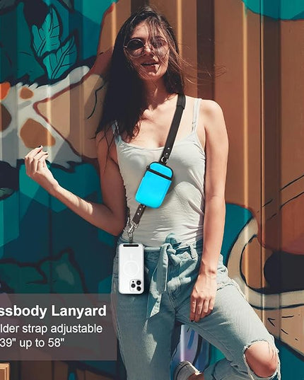 Clip and Go Strap for Phone With Wallet Crossbody (Detachable RFID Blocking Wallet) - Adjustable Phone Lanyard Crossbody with 360° Rotatable Tether Tabs for All Phones (Blue)