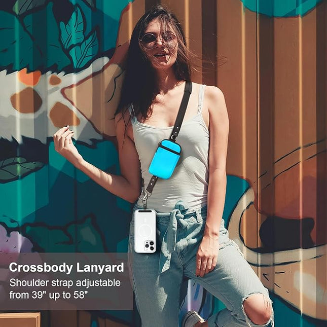 Clip and Go Strap for Phone With Wallet Crossbody (Detachable RFID Blocking Wallet) - Adjustable Phone Lanyard Crossbody with 360° Rotatable Tether Tabs for All Phones (Blue)