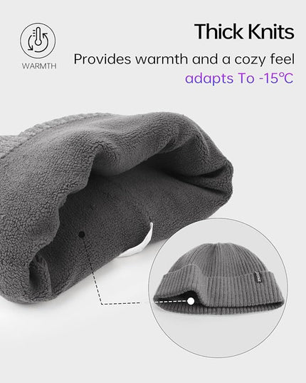 Zylioo Plus Size Fleece Lined Beanie Hat,2XL/XL/L/M/S Thermal Knitted Hat,Winter Warm Lined Snow Hats for Women Men