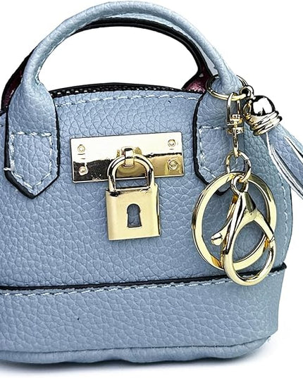 Cute Genuine Leather Keychain Coin Purse for Women with Tassels Mini Change Pouch Brown (Light Blue)