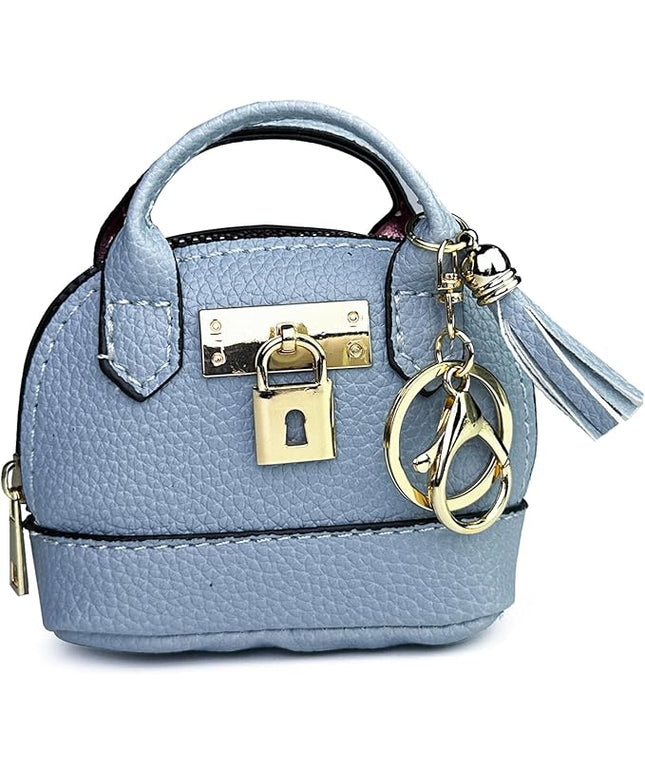 Cute Genuine Leather Keychain Coin Purse for Women with Tassels Mini Change Pouch Brown (Light Blue)