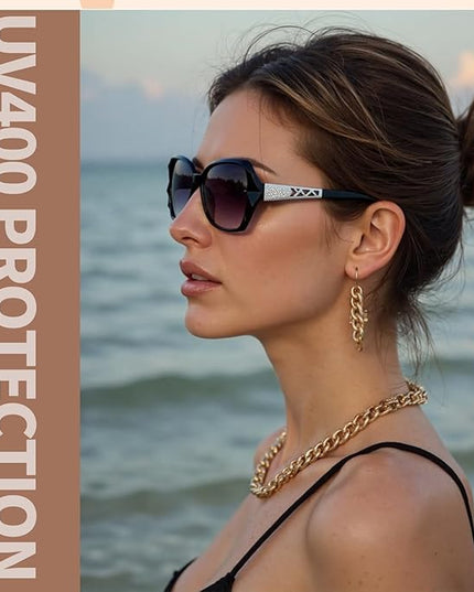 DragonflyDreams 4 Pcs Women Large Sunglasses, UV 400 Glasses Oversized Classic Trend Ladies Sunglasses Sparkling Large Frame