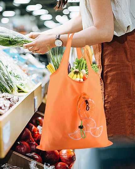 20 Pack Reusable Shopping Bags,Bulk Foldable Portable Reusable Grocery Bags Lightweight Polyester Grocery Shopping Tote Bag (Fruit)