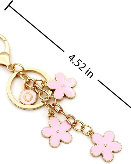 Cute Initial Letter Keyring for Women Girls Nice Flower Keychains for Handbag Backpack