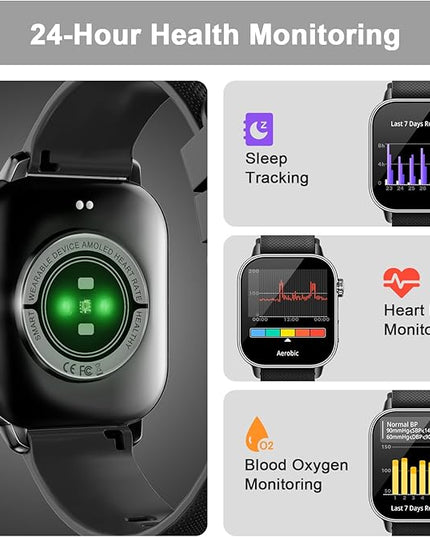 Smart Watch for Men Women, 1.85'' AMOLED HD Fitness Watch with 120+ Sports Modes, Bluetooth Call/Heart Rate/Sleep Monitor/Pedometer, Smartwatch for Android iOS, IP68 Waterproof, Black