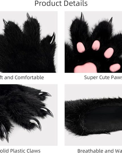 HAOAN Wolf Paw Gloves Faux Fur Cat Fingerless Mittens Winter Warm Cosplay Halloween Fancy Party Costume Accessories