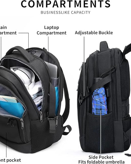 DUSLANG Anti-Theft Laptop Backpack, Black, 15.6-14-13 Inch Laptop Sleeve, USB Charging Port