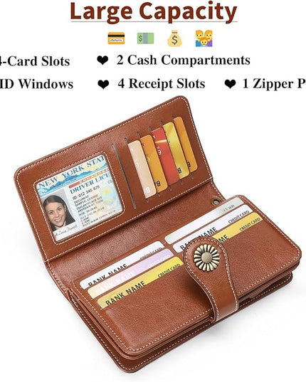 SENDEFN Wallets for Women Leather Credit Card Holder with RFID Blocking Large Capacity Wristlet | with RFID Blocking, Large Capacity, Wristlet, with RFID Blocking, Large Capacity, Wristlet