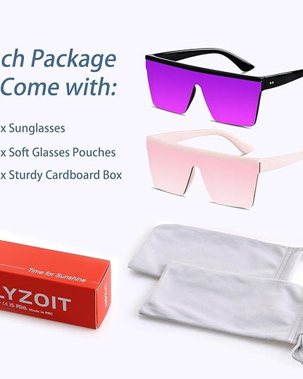 LYZOIT Square Oversized Sunglasses for Women Men Big Flat Top Fashion Shield Large UV Protection Rimless Shades