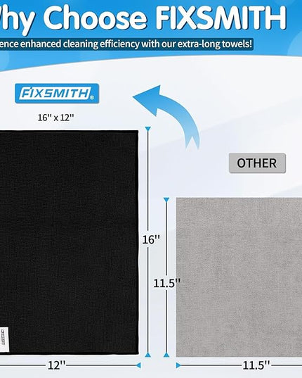 FIXSMITH Black Microfiber Cleaning Cloth -Pack of 24, Highly Absorbent Cleaning Rags, 16"X12" All Purpose Cleaning Towels for Housekeeping, Kitchen, Car, Lint Free and Reusable Microfiber Towels