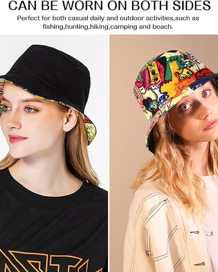 XYIYI Cute Bucket Hat Beach Fisherman Hats for Women, Reversible Double-Side-Wear