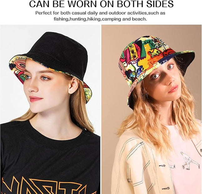 XYIYI Cute Bucket Hat Beach Fisherman Hats for Women, Reversible Double-Side-Wear