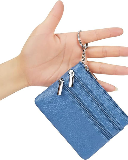 Women's Genuine Leather Coin Purse Mini Pouch Change Wallet with Keychain