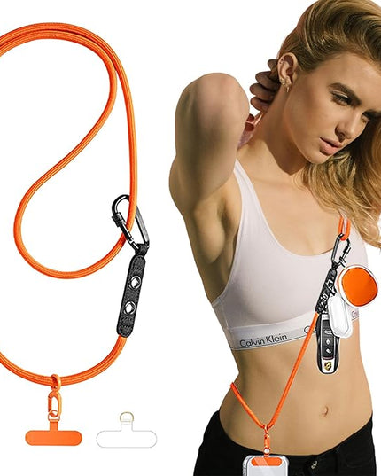Phone Lanyard Phone Strap Crossbody with Hanging Loops 2 Tabs Adjustable Anti Theft for iPhone 17 Pro Max All Phones Skin-Friendly Universal Cell Phone Neck Lanyard for Daily Outdoor Orange