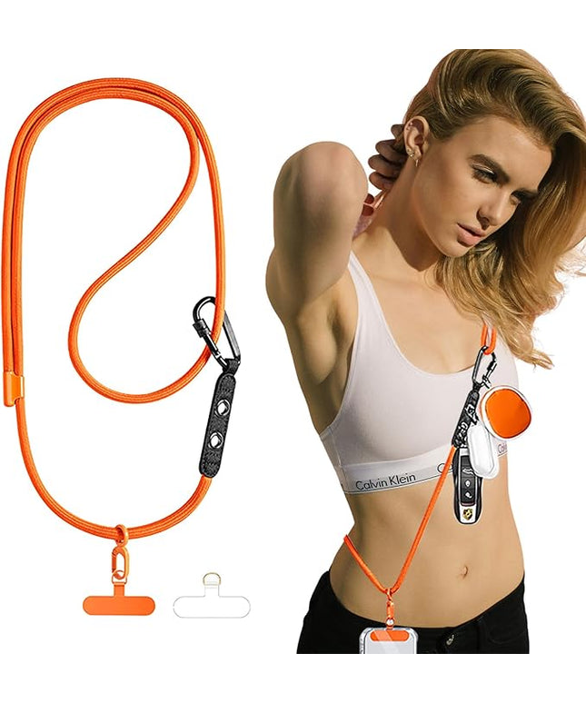 Phone Lanyard Phone Strap Crossbody with Hanging Loops 2 Tabs Adjustable Anti Theft for iPhone 17 Pro Max All Phones Skin-Friendly Universal Cell Phone Neck Lanyard for Daily Outdoor Orange