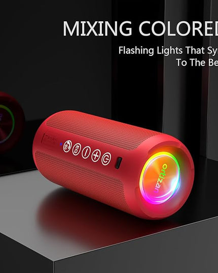 Ortizan Portable Bluetooth Speaker: IPX7 Waterproof, 24W Loud Sound, Deep Bass, Bluetooth 5.3, LED Lights, Wireless Stereo Pairing, 30H Playtime, for Home/Outdoor/Party/Beach, Birthday Gift (Red)