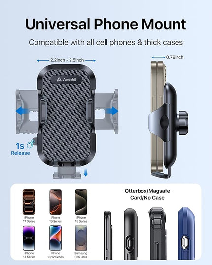 andobil 2026 Upgraded Car Phone Holder Mount, Military-Grade Phone Holders for Your Car Vent Ultra-Stable Metal Clip Universal 360° Cell Phone Car Mount for iPhone 17 Pro Max 16/15/14/13/12/ Samsung