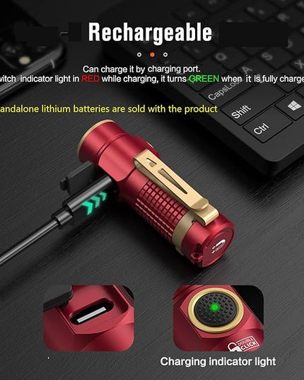 NICRON mini Flashlight, 1200 lumens Rechargeable led flashlights high lumens with Clip on Flashlight, Tactical flashlights with Magnet, Waterproof EDC Flashlight for Emergencies Camping Outdoor (Red)