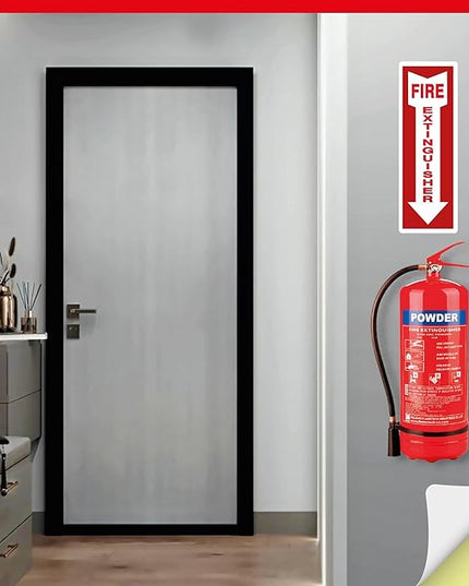 OLANZU Pack of 50 Fire Extinguisher Stickers 4"x 12"- 5 Mil Vinyl - Fire Extinguisher Sign for business with Arrow- Durable Self Adhesive, Weatherproof and UV Protected-Ideal for Office, Home and Outdoor places