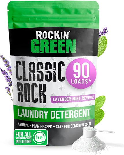 Rockin' Green Classic Rock Laundry Detergent Powder (90 Loads) - All Natural Laundry Detergent - Sensitive Skin Laundry Powder (Lavender Mint Revival)