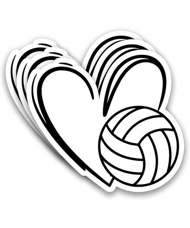(3Pcs) Volleyball Stickers Waterproof Vinyl Volleyball Heart Decals for Water Bottle, Tumbler, Laptop, Phone Case, Poster Board, Scrapbooking, Team Players, Coach, 3" x 2.8"