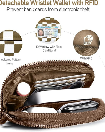 Clip and Go Strap for Phone with Wallet Crossbody Phone Lanyard and Detachable Checkered Bag with ID Window and RFID Pouch for Daily Travel.