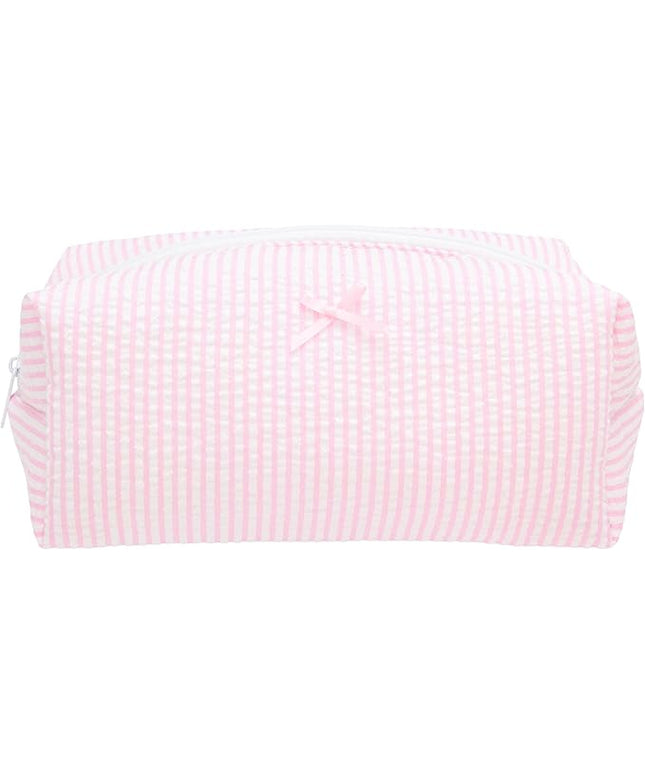 Cozy Makeup Bag Travel Cosmetic Bag for Women Soft Toiletry Bag Aesthetic Makeup Organizer Portable Large Zipper Pouch for Skincare Beauty Accessories Brushes Stripe Pink