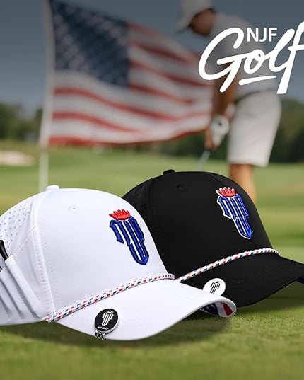 NJF Golf™ Hat Men - Breathable Mens Golf Hats, Adjustable Rope Snapback Cap, Convenient Cap with Tee Holder