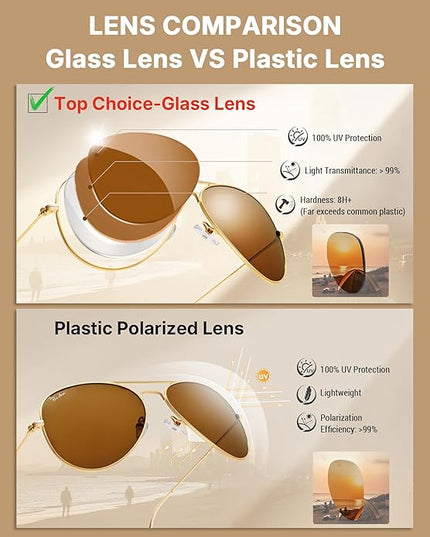 Pro Acme Classic Aviator Sunglasses for Women & Men Glass Lens Metal Frame UV400 Driver Sunglasses