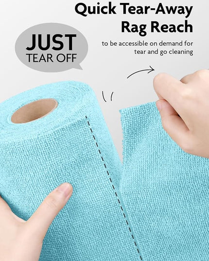 Fantasticlean Microfiber Cleaning Cloth Roll -60 Pack, Tear Away Microfiber Towels, 12" x 12", Reusable, Washable, Scratch Free, Ultra Absorbent Dishcloth for All-Around Cleaning (White & Blue)