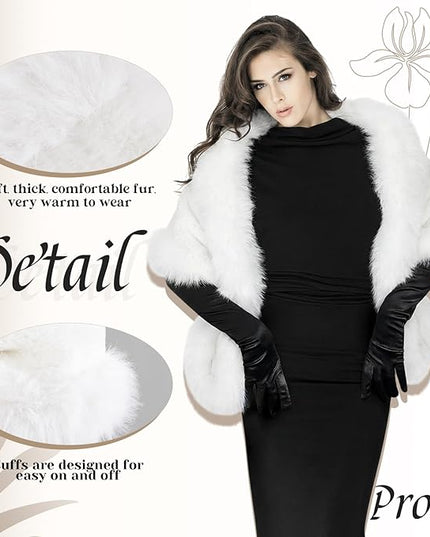 Zhanmai 2 Pcs Winter Long Shawl Cloak Stretchy Glove Opera Bridal Dance Gloves for Women Dress Party Coat