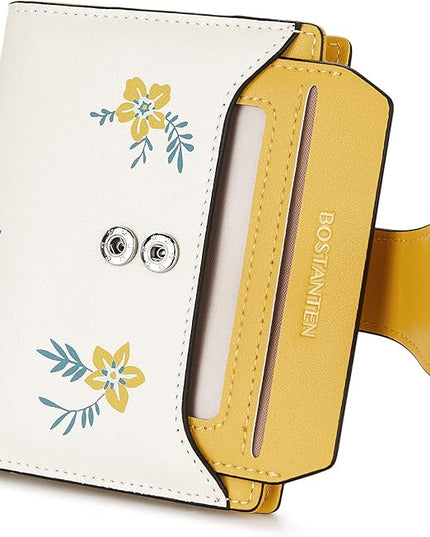 BOSTANTEN Women Leather Wallet RFID Blocking Small Bifold Zipper Pocket Wallet Card Case Purse with ID Window