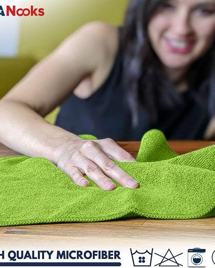 USANOOKS Microfiber Cleaning Cloth Light Green - 100 Pcs 12.5"x12.5" - High Performance - 1200 Washes, Ultra Absorbent Towels Weave Grime & Liquid for Streak-Free Mirror Shine - Car Washing Cloth