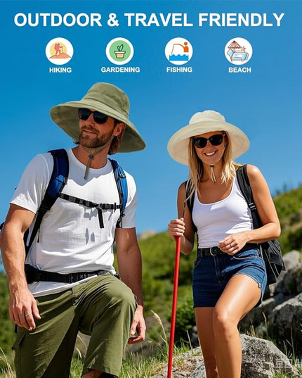 Sun Hats for Women, Wide Brim Waterproof Bucket Hat, Summer Beach Packable Ponytail Hat,UPF 50+ UV Protection