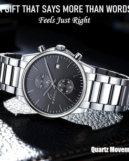 Stylish Stainless Steel Chronograph Watches for Men with a Hefty, Solid-Build Feel — Waterproof Quartz Mens Watches with Auto Date & Second Subdials, Valentines Day Gifts for Him, Boyfriend, Husband, Dad