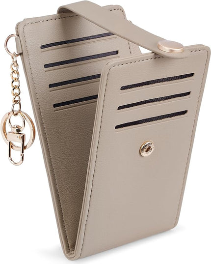 POIUGOYA Slim Wallet for Women,RFID Blocking Bifold Credit Card Holder with Zipper Coin Pocket,ID Window,Keychain