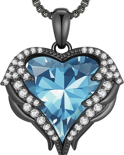 CDE Christmas Gifts for Women Angel Wings Necklace for Women with Birthstone, Love Heart Silver Tone/Gold Tone Pendant, Ideal Anniversary or Birthday Jewelry Gifts for Wife Girlfriend Her