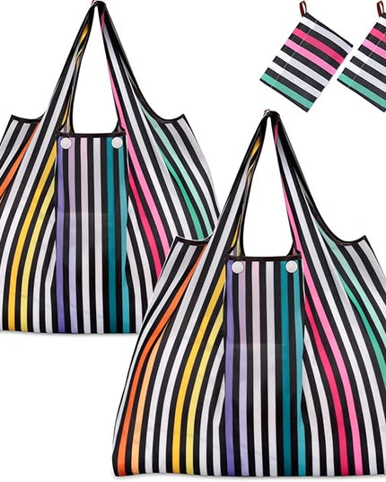 KINGMAS Reusable Grocery Bags, Eco-Friendly Folding Tote Shopping Bag fits in Pocket, Washable Waterproof Nylon Pouch Bags
