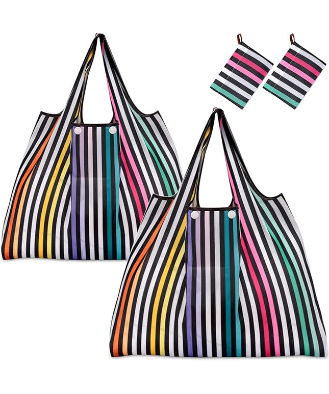 KINGMAS Reusable Grocery Bags, Eco-Friendly Folding Tote Shopping Bag fits in Pocket, Washable Waterproof Nylon Pouch Bags