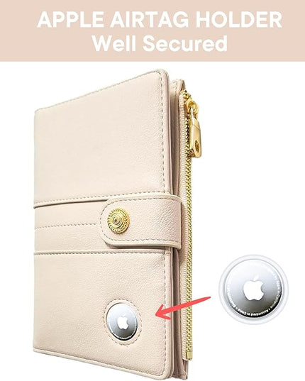 elzama Passport Holder with Airtag Slot for Travel Women, RFID Passport Wallet with Airtag Holder, Zipper Pocket Card Slots Pen Holder & Airtags Keychain (Air tag Not Included) Ivory