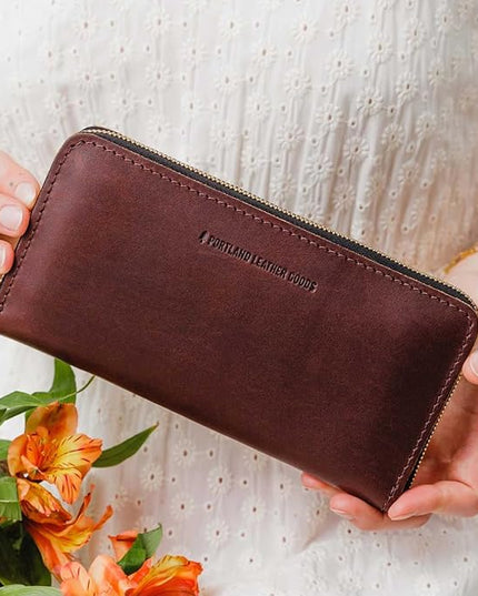 Portland Leather Goods Women's Accordion Zip Wallet – Handcrafted in Durable, Full-Grain Leather – 8 Card Slots & Secure Zippered Pocket – Cognac