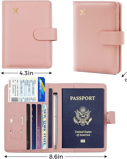 Melsbrinna Premium Leather Passport Holder Covers Case, Waterproof Rfid Blocking Travel Wallet Passport Holder with Pen Holder, Cute Passport Book for Women/Men
