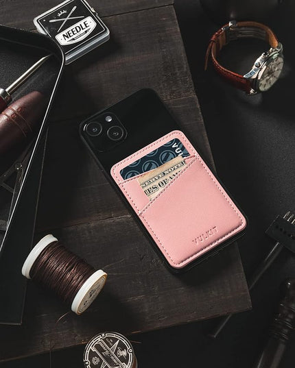 VULKIT Phone Card Holder Wallet Leather Adhesive Pocket RFID Blocking Credit Card Sleeves Stick Back of Phone Smartphones Rose