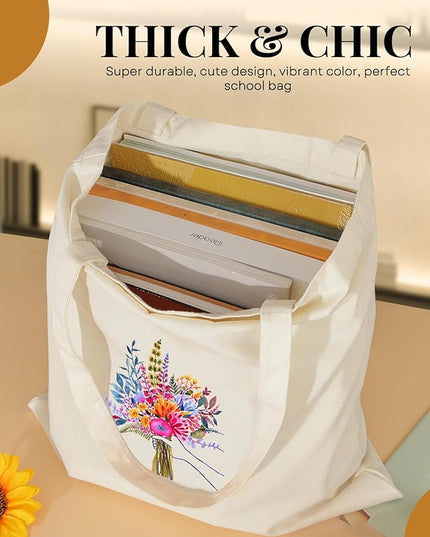 AUSVKAI Canvas Tote Bag for Women, Aesthetic Cute Grocery Grocery Reusable Cotton Gift Bag for Shooping Beach Trendy Gifts