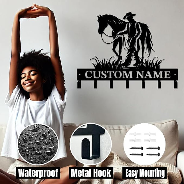 peanut case Personalized Farm Horse Keys Hooks,Custom Name Metal Cowboy Horse Art Keys Hooks,Metal Horse Lover Wall Home Storage Decorative Keys Hooks,Key Holder Hooks for Wall (Style A)