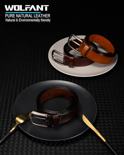 WOLFANT 1.5" Top Full Grain Leather Belt for Men in Gift Box,100% Italian Real Solid Leather