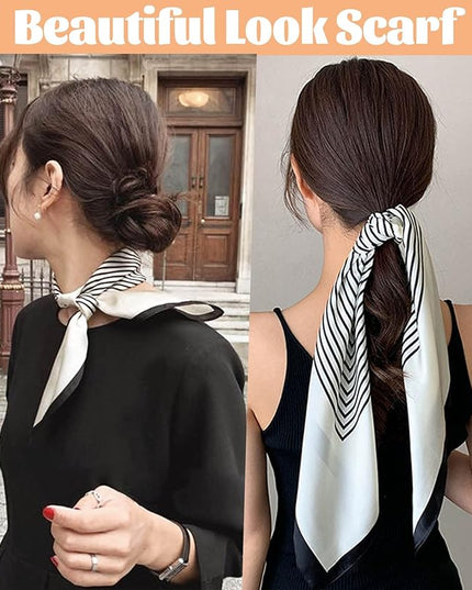 kcctoo 27.5" Mulberry Silk Feeling Head Scarf Women's Fashion Square Neck Satin Scarfs for Bag Hair Scarves Gift