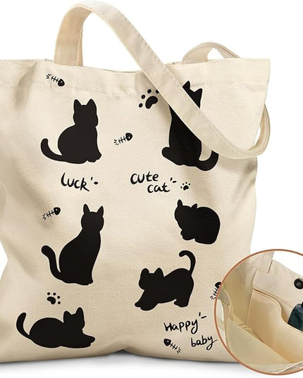 Aesthetic Tote Bag for Girls - with Magnetic Buckle and Zipper Inner Pocket for Women Lady Canvas Cotton Tote Bag